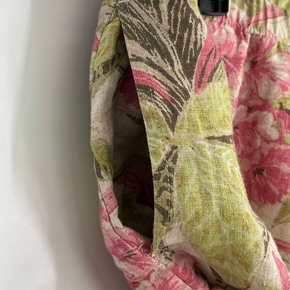 J. JILL Pants Womens Large Petite Green Pink Linen Floral Wide Leg Cropped Coast - Picture 7 of 13